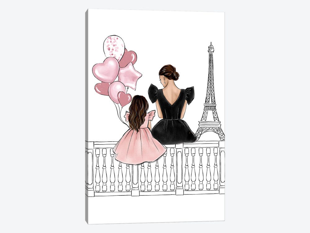Mom And Daughter In Paris Brunette by LaLana Arts 1-piece Canvas Artwork