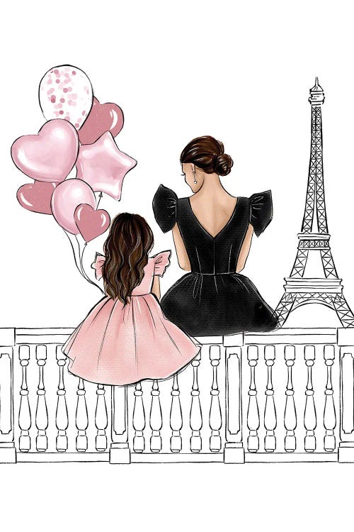 Mom And Daughter In Paris Brunette by LaLana Arts wall art