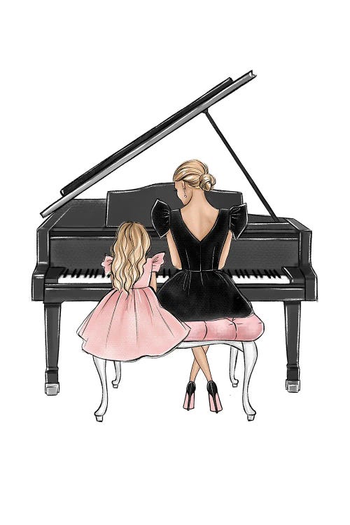 Mom And Daughter On Piano Blonde