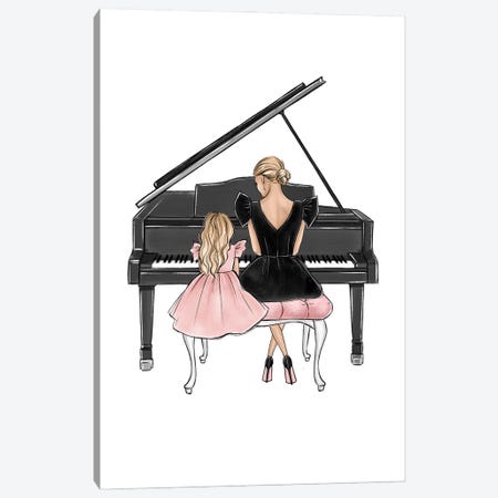Mom And Daughter On Piano Blonde Canvas Print #LLN138} by LaLana Arts Canvas Wall Art