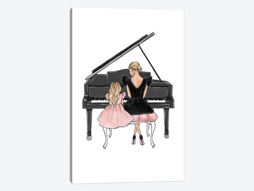 Mom And Daughter On Piano Blonde by LaLana Arts 1-piece Canvas Print