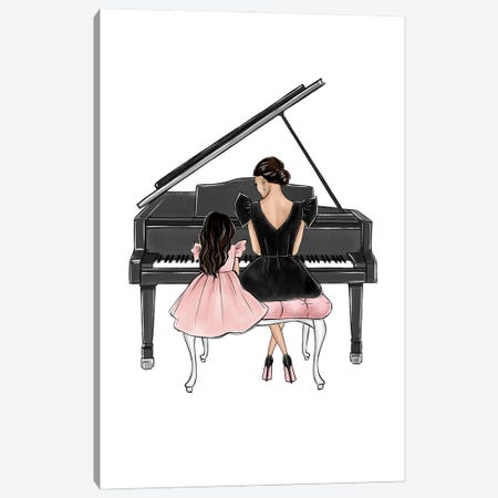 Mom And Daughter On Piano Brunette Canvas Print #LLN139} by LaLana Arts Canvas Wall Art