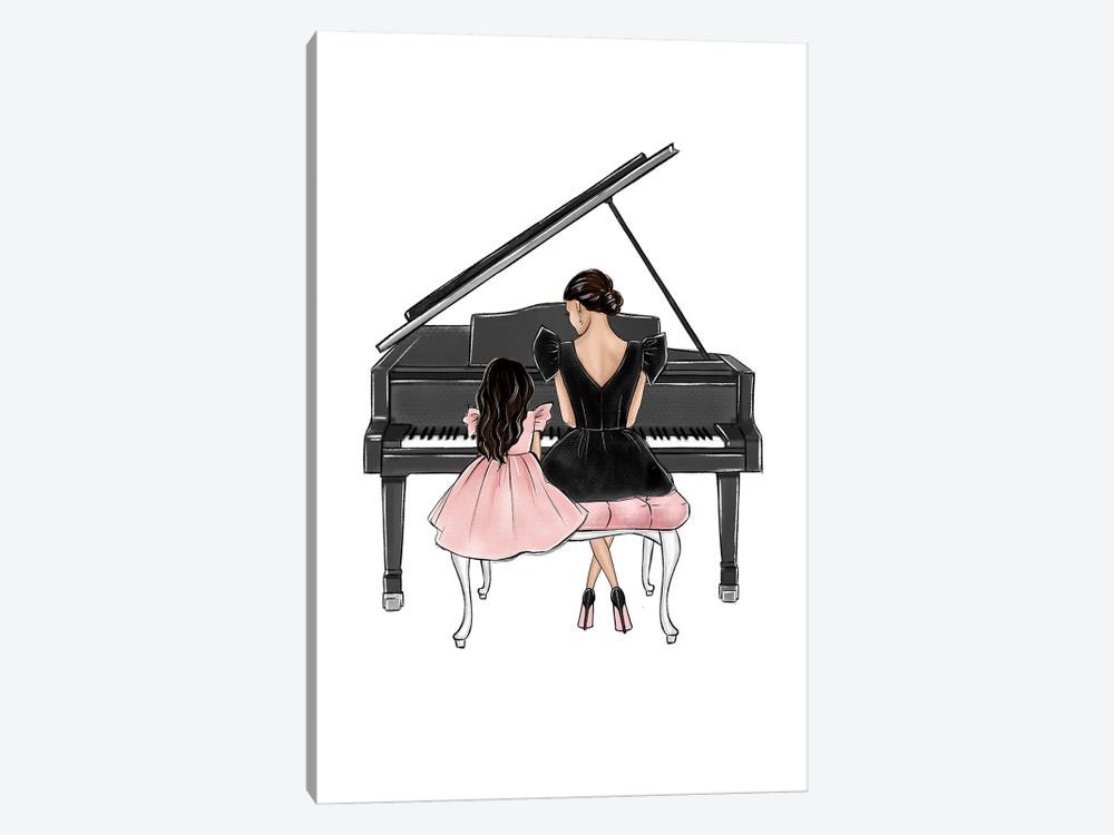 Mom And Daughter On Piano Brunette by LaLana Arts 1-piece Canvas Wall Art