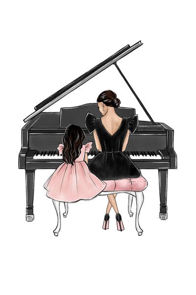 Pianos: Mom And Daughter On Piano Brunette by LaLana Arts