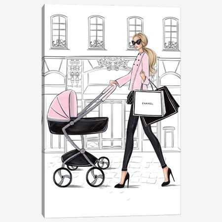 Mom With Stroller Blonde Canvas Print #LLN143} by LaLana Arts Art Print