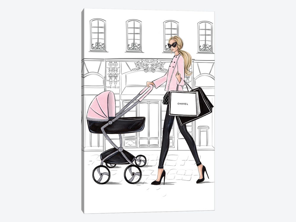 Mom With Stroller Blonde by LaLana Arts 1-piece Art Print