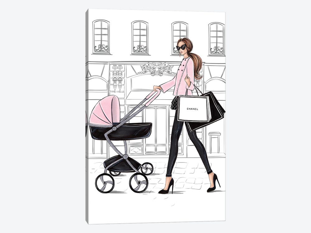 Mom With Stroller Brunette by LaLana Arts 1-piece Canvas Artwork