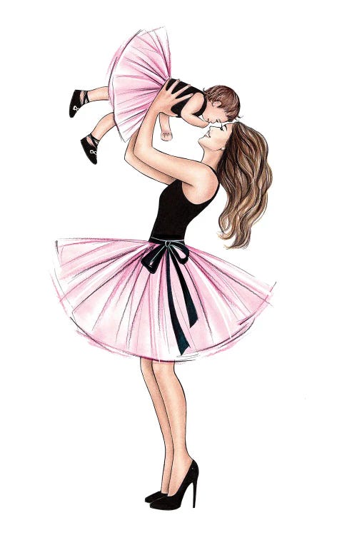 Mom And Daughter In Tulle Skirts Brunette by LaLana Arts wall art