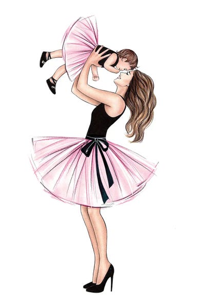 High Heels: Mom And Daughter In Tulle Skirts Brunette by LaLana Arts