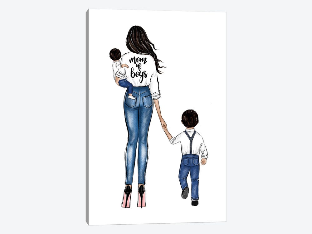 Mom Of Boys Brunette by LaLana Arts 1-piece Canvas Artwork