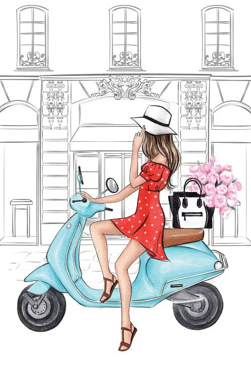 Girl On Vespa by LaLana Arts wall art