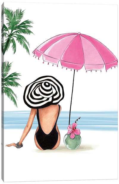 On The Beach Canvas Art Print - Umbrella Art