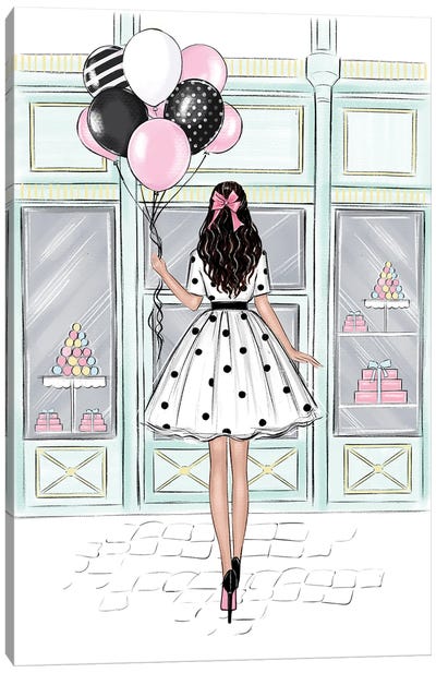 Sweets Shop Brunette Girl Canvas Art Print - LaLana Arts