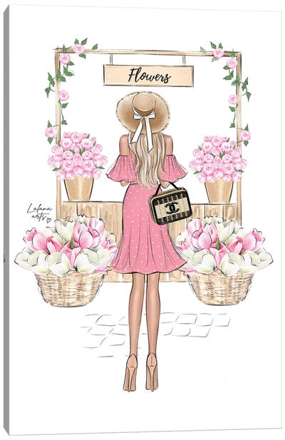 Flowers Shop Blonde Girl Canvas Art Print - LaLana Arts