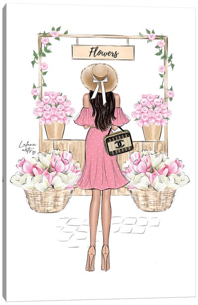 Flowers Shop Brunette Girl Canvas Art Print - LaLana Arts