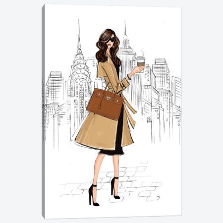 Outfit In Ny Brunette Girl Canvas Print #LLN168} by LaLana Arts Art Print