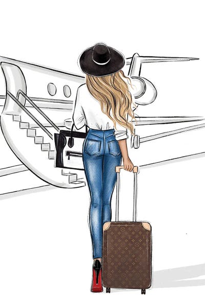 By Air: Travel By Airplane Blonde Girl by LaLana Arts
