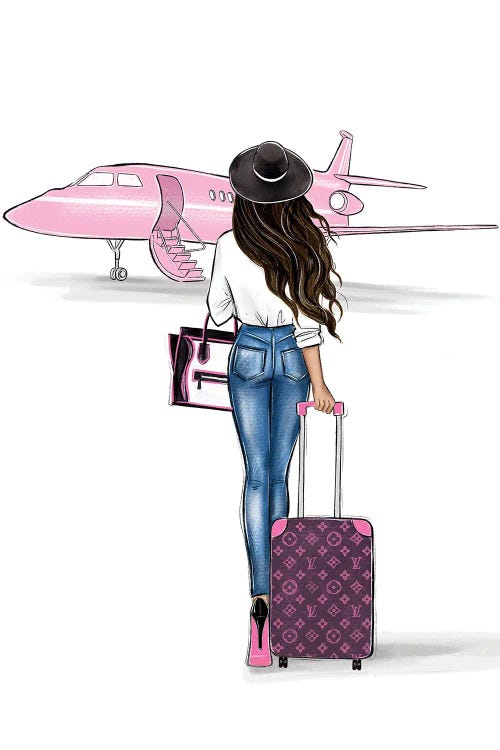 Pink Airplane Brunette Girl