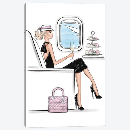In The Airplane With Style Blonde Canvas Print #LLN178} by LaLana Arts Canvas Artwork