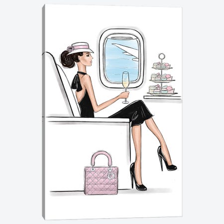 In The Airplane With Style Brunette Canvas Print #LLN179} by LaLana Arts Canvas Wall Art