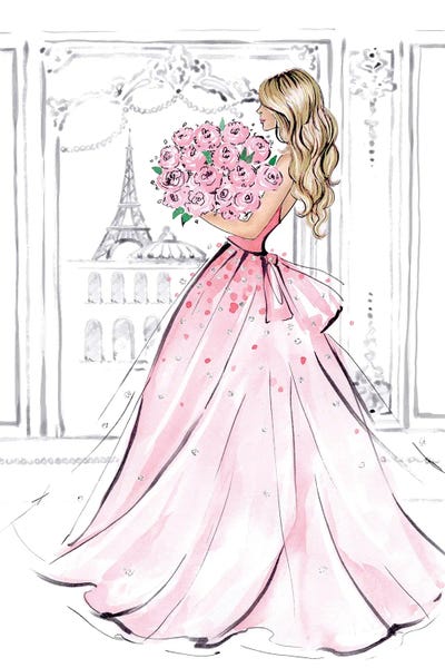 Fashion Illustrations: Girl With Rose Bouquet Blonde by LaLana Arts