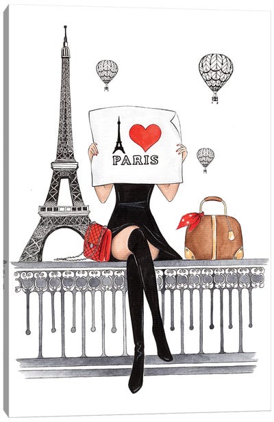 I Love Paris Canvas Art Print - Hot Air Balloon Art