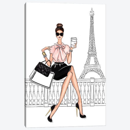 By The Eiffel Tower Brunette Canvas Print #LLN184} by LaLana Arts Canvas Wall Art