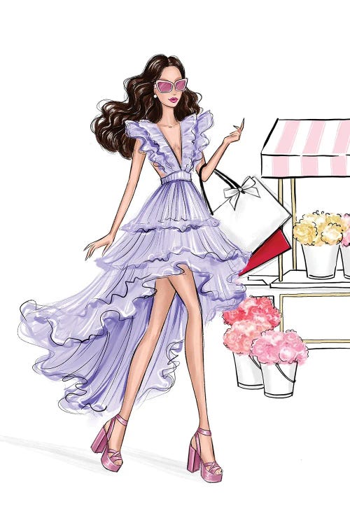 Girl In Lavender Dress On Floral Market by LaLana Arts wall art