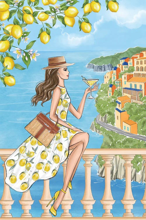 Amalfi Lady In Lemon Dress by LaLana Arts canvas print