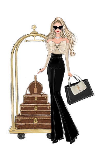 Glam Décor: Fashion Lady With Suitcases by LaLana Arts