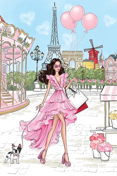 Famous Buildings & Towers: Spring In Paris Brunette Girl by LaLana Arts
