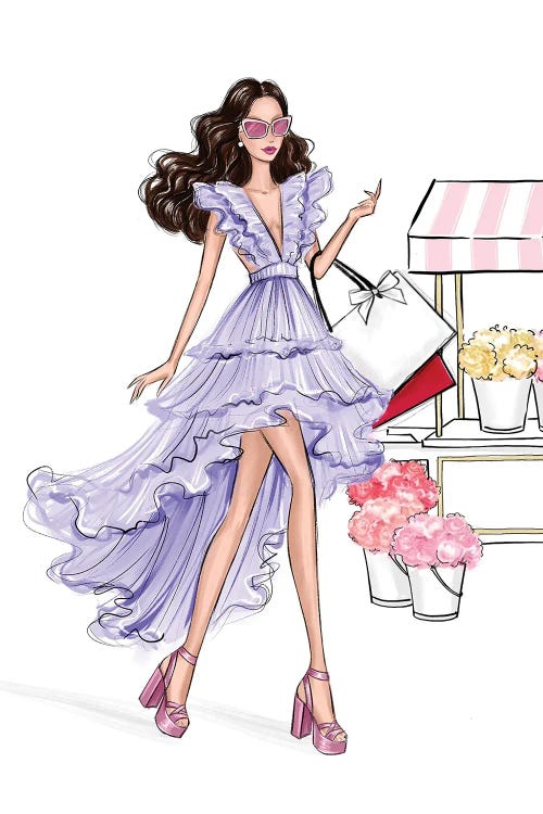 Girl In Purple Dress On Floral Market by LaLana Arts wall art