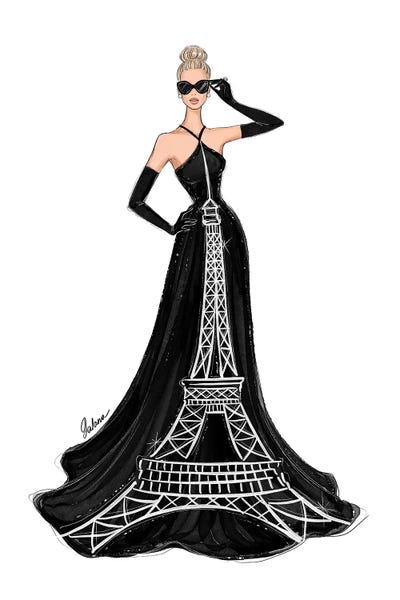 Canvas Print: Eiffel Tower Black Dress by LaLana Arts