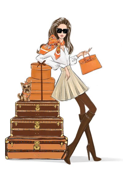 LaLana Arts: Chic Girl With Orange Handbag by LaLana Arts