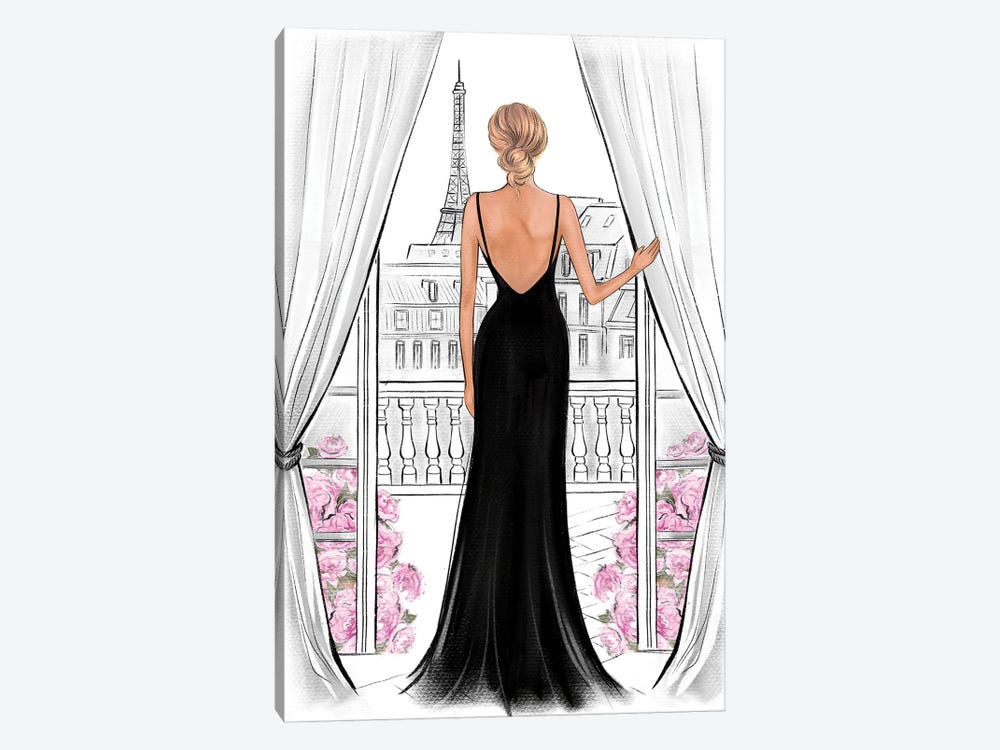 Lady In Black Dress In Paris Blonde by LaLana Arts 1-piece Canvas Print