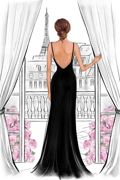 Fashion Illustrations: Lady In Black Dress In Paris Natural by LaLana Arts