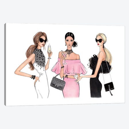 Ladies With Cocktails Canvas Print #LLN32} by LaLana Arts Art Print