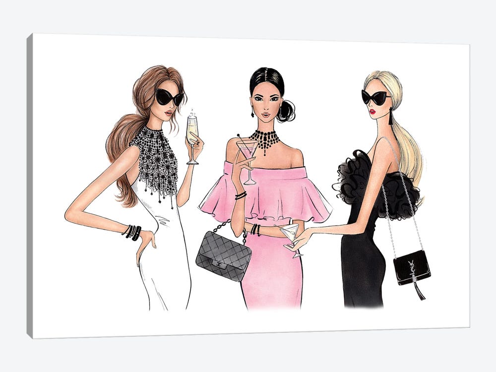Ladies With Cocktails by LaLana Arts 1-piece Canvas Art Print
