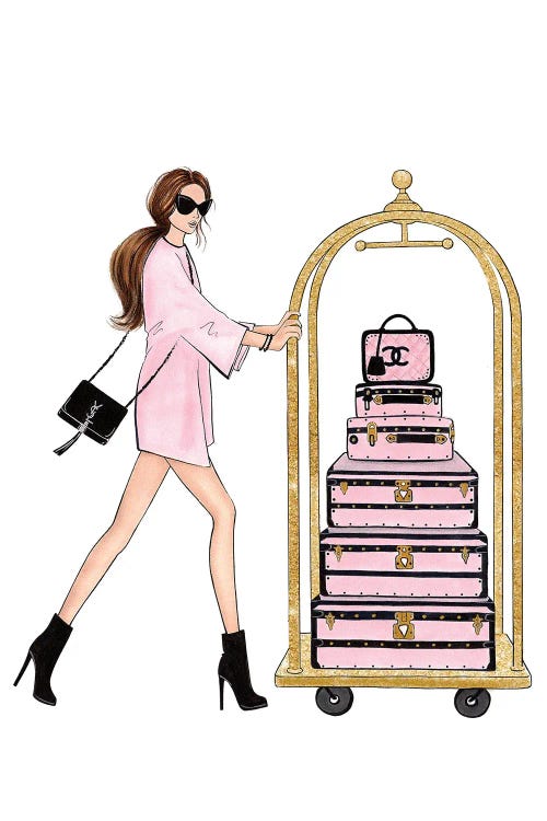 Girl With Suitcases by LaLana Arts wall art