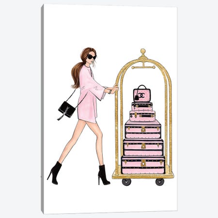 Girl With Suitcases Canvas Print #LLN3} by LaLana Arts Canvas Art Print