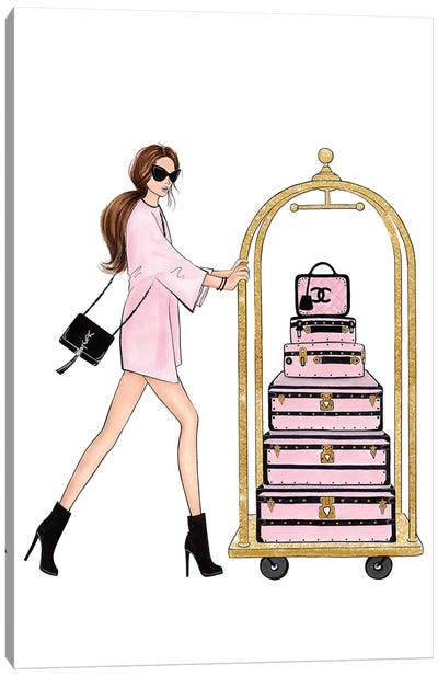 Girl With Suitcases Canvas Art Print - LaLana Arts