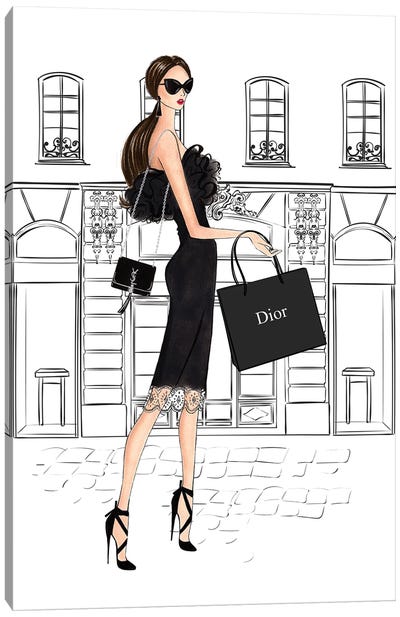 Shopping In Style Brunette Canvas Art Print - Fashion Illustrations