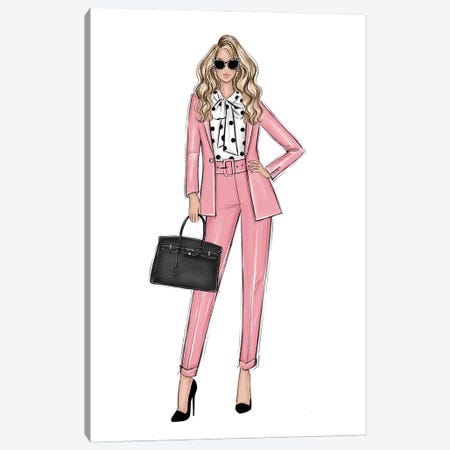 Girl Boss In Pink Blonde Canvas Print #LLN56} by LaLana Arts Canvas Artwork
