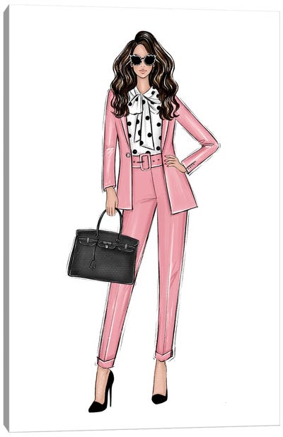 Girl Boss In Pink Brunette Canvas Art Print - Women's Coat & Jacket Art