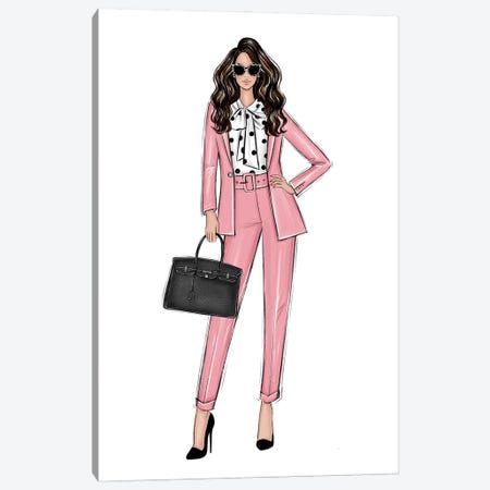 Girl Boss In Pink Brunette Canvas Print #LLN57} by LaLana Arts Canvas Art