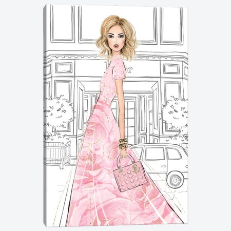 Rose Pink Dress Blonde Girl Canvas Print #LLN60} by LaLana Arts Canvas Art