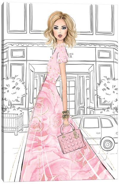 Rose Pink Dress Blonde Girl Canvas Art Print - LaLana Arts