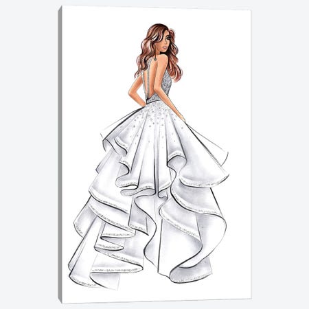 White Gown Brunette Girl Canvas Print #LLN63} by LaLana Arts Canvas Artwork