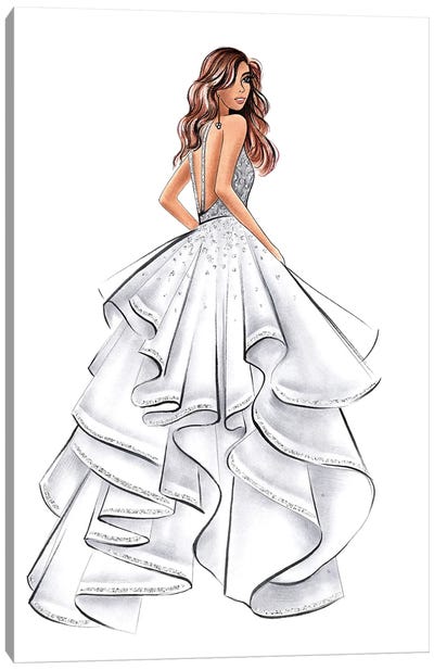 White Gown Brunette Girl Canvas Art Print - LaLana Arts