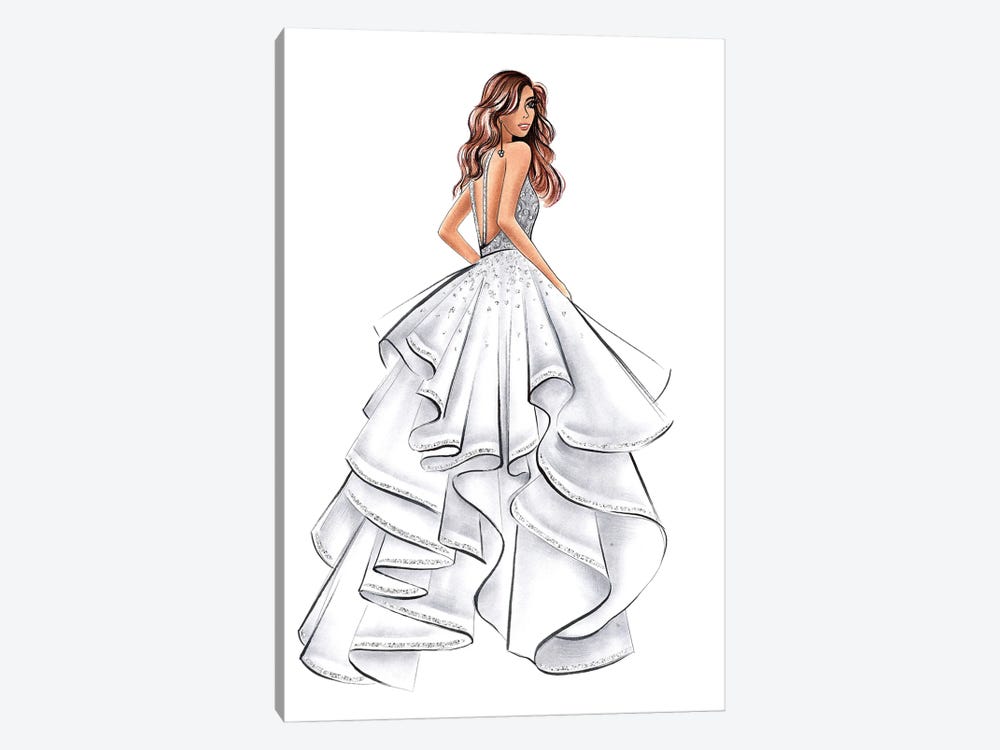 White Gown Brunette Girl by LaLana Arts 1-piece Canvas Art Print
